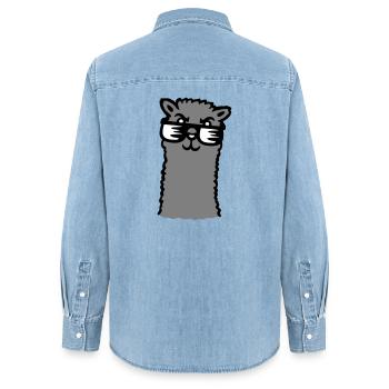 Lama Cool Sonnenbrille Alpaka Selbstgefällig Kerl - Frauen Jeanshemd Organic von Stanley/Stella - verwaschenes Hellblau - Hinten - AI Model Female 172 light (172cm)