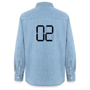 NUMBER 02 Zero Two Birthday Gift Digital - Women’s Organic Denim Shirt by Stanley/Stella - light wash - Back - AI Model Female 172 light (172cm)