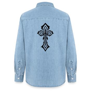 Großes Kreuz mit Zacken und Dornen, gothic style. - Frauen Jeanshemd Organic von Stanley/Stella - verwaschenes Hellblau - Hinten - AI Model Female 172 light (172cm)