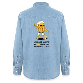 Ihr Habt Nichts Zu Bierfürchten - Frauen Jeanshemd Organic von Stanley/Stella - verwaschenes Hellblau - Hinten - AI Model Female 172 light (172cm)