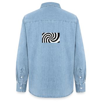 Spiral Noir et Blanc hypnotique - Chemise en denim femme bio Stanley/Stella - bleu clair délavé - Dos - AI Model Female 172 light (172cm)