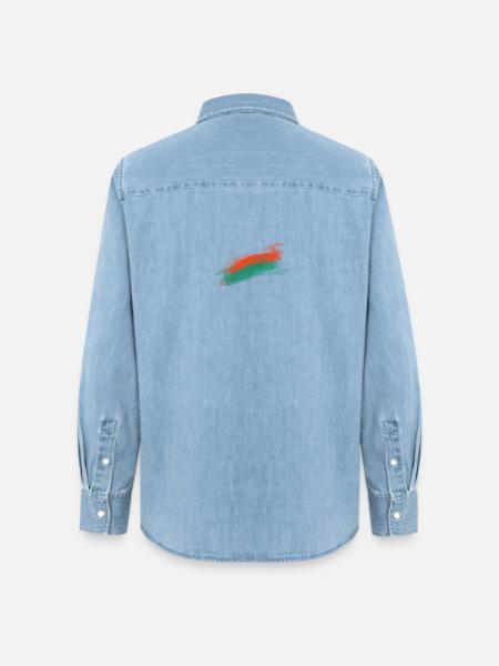 Orangen-Teal Pinselstrich Kunstdesign - Frauen Jeanshemd Organic von Stanley/Stella - verwaschenes Hellblau