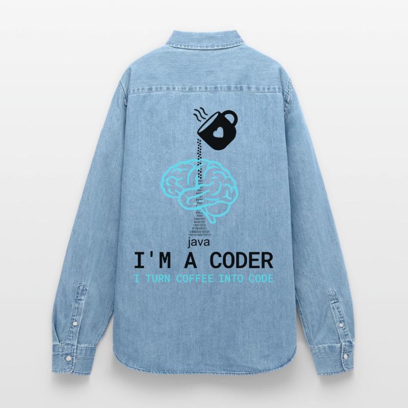 Coder T-Shirt: Coffee into Code – Nerdy Programmie Frauen Jeanshemd Organic von Stanley/Stella