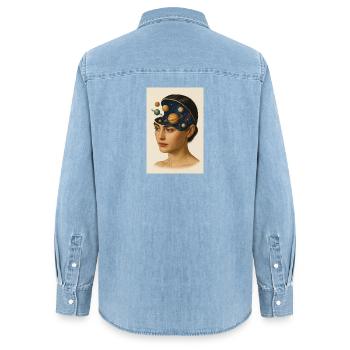 L’ de l’astronomie - Chemise en denim femme bio Stanley/Stella - bleu clair délavé - Dos - AI Model Female 172 light (172cm)