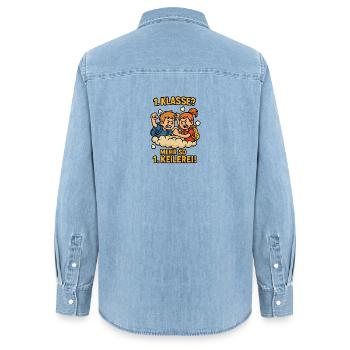Keilerei Einschulung 1.Klasse Schulkind Kinder - Frauen Jeanshemd Organic von Stanley/Stella - verwaschenes Hellblau - Hinten - AI Model Female 172 light (172cm)