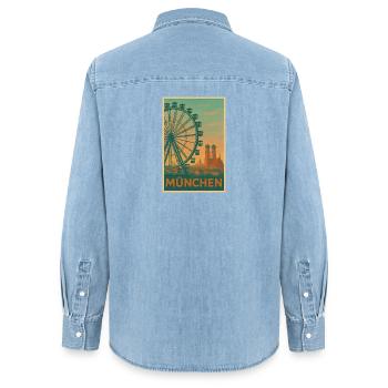 Silhouette de la grande roue historique de Munich - Chemise en denim femme bio Stanley/Stella - bleu clair délavé - Dos - AI Model Female 172 light (172cm)