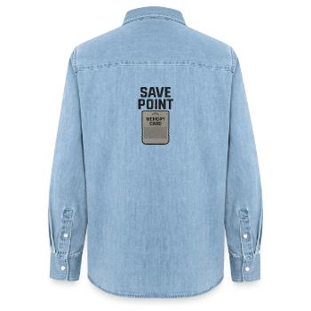 Té graphique de point d’enregistrement de carte mémoire - Chemise en denim femme bio Stanley/Stella - bleu clair délavé - Dos - AI Model Female 172 light (172cm)