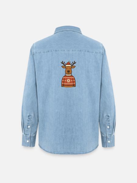 Lustiges Rentier im Norweger-Pullover - Frauen Jeanshemd Organic von Stanley/Stella - verwaschenes Hellblau