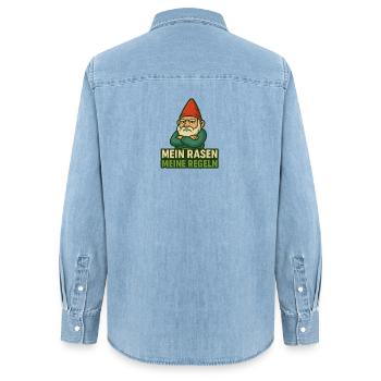 GartenGnome Dicton : Ma pelouse mes règles - Chemise en denim femme bio Stanley/Stella - bleu clair délavé - Dos - AI Model Female 172 light (172cm)