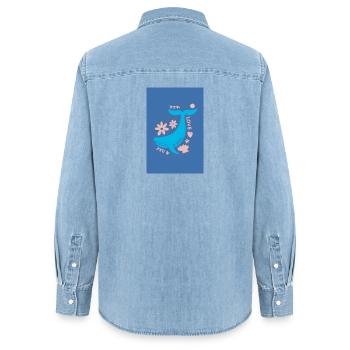 Queue de baleine Floral Love - Chemise en denim femme bio Stanley/Stella - bleu clair délavé - Dos - AI Model Female 172 light (172cm)