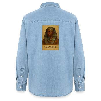 Ägyptisches Amenophis-Erbe - Frauen Jeanshemd Organic von Stanley/Stella - verwaschenes Hellblau - Hinten - AI Model Female 172 light (172cm)