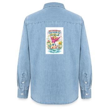 Faites plus de ce qui vous fait sourire - Chemise en denim femme bio Stanley/Stella - bleu clair délavé - Dos - AI Model Female 172 light (172cm)