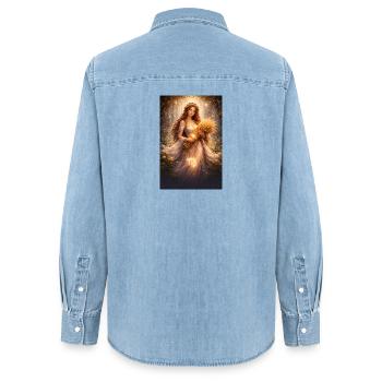 Vierge - Chemise en denim femme bio Stanley/Stella - bleu clair délavé - Dos - AI Model Female 172 light (172cm)