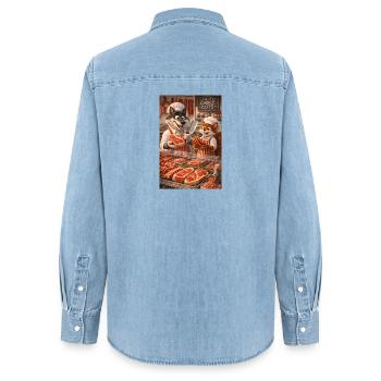 Herr Wolf und Herr Eichhörnchen in einer Metzgerei - Frauen Jeanshemd Organic von Stanley/Stella - verwaschenes Hellblau - Hinten - AI Model Female 172 light (172cm)