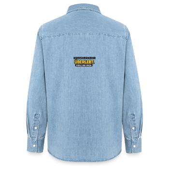 Rond-point. Fier de moi. - Chemise en denim femme bio Stanley/Stella - bleu clair délavé - Dos - AI Model Female 172 light (172cm)