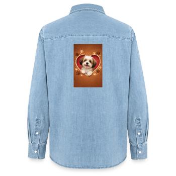 Herzpfoten Welpe Design - Frauen Jeanshemd Organic von Stanley/Stella - verwaschenes Hellblau - Hinten - AI Model Female 172 light (172cm)