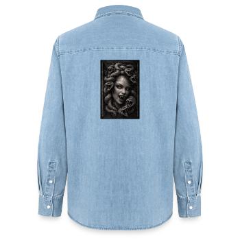 Méduse - Chemise en denim femme bio Stanley/Stella - bleu clair délavé - Dos - AI Model Female 172 light (172cm)