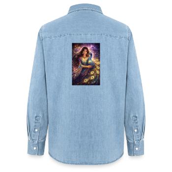 Mystische Indische Frau mit Pfau - Frauen Jeanshemd Organic von Stanley/Stella - verwaschenes Hellblau - Hinten - AI Model Female 172 light (172cm)