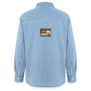 Caffeine Fueled Forklift Patch - Women’s Organic Denim Shirt by Stanley/Stella - light wash - Back - AI Model Female 172 light (172cm)