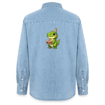 Petit Dino avec gâteau d’anniversaire - Chemise en denim femme bio Stanley/Stella - bleu clair délavé - Dos - AI Model Female 172 light (172cm)
