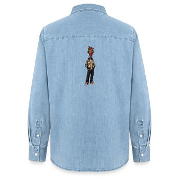Mask portrait in street style - Women’s Organic Denim Shirt by Stanley/Stella - light wash - Back - AI Model Female 172 light (172cm)