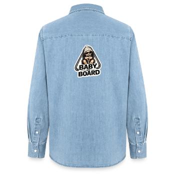 Baby on Board Sticker - Women’s Organic Denim Shirt by Stanley/Stella - light wash - Back - AI Model Female 172 light (172cm)