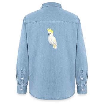 Cacatoès blanc Peigne jaune - Chemise en denim femme bio Stanley/Stella - bleu clair délavé - Dos - AI Model Female 172 light (172cm)