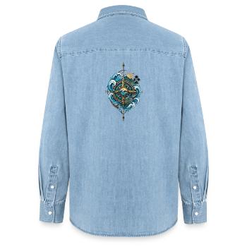 Boussole Polynésienne - Esprit Océan & Voyage - Chemise en denim femme bio Stanley/Stella - bleu clair délavé - Dos - AI Model Female 172 light (172cm)