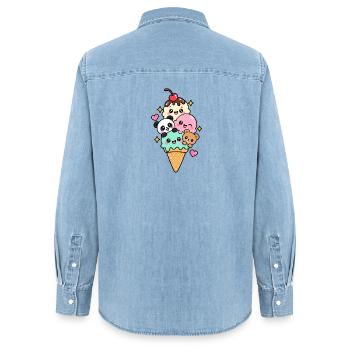 Glaces kawaii  - Chemise en denim femme bio Stanley/Stella - bleu clair délavé - Dos - AI Model Female 172 light (172cm)