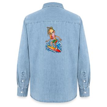 Surfer Cartoon Wave Hero - Chemise en denim femme bio Stanley/Stella - bleu clair délavé - Dos - AI Model Female 172 light (172cm)