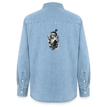 Art esthétique du piano - Chemise en denim femme bio Stanley/Stella - bleu clair délavé - Dos - AI Model Female 172 light (172cm)
