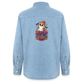  Haunted But Make It Cute Halloween - Chemise en denim femme bio Stanley/Stella - bleu clair délavé - Dos - AI Model Female 172 light (172cm)