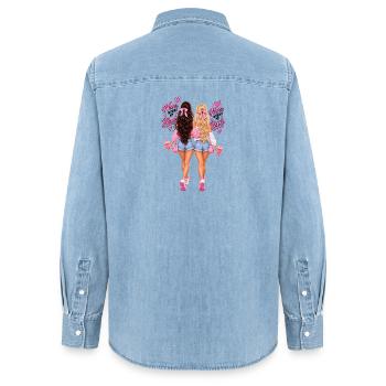 Never Without My Blonde, Never Without My Brunette - Chemise en denim femme bio Stanley/Stella - bleu clair délavé - Dos - AI Model Female 172 light (172cm)