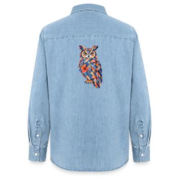 PatchworkOwl Blaze of Colors - Chemise en denim femme bio Stanley/Stella - bleu clair délavé - Dos - AI Model Female 172 light (172cm)