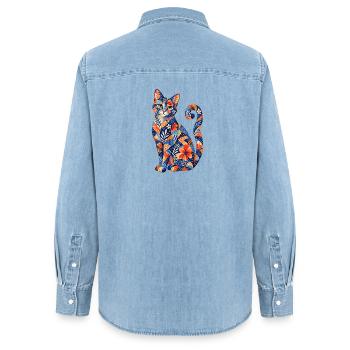 Motif floral patchwork pour chats - Chemise en denim femme bio Stanley/Stella - bleu clair délavé - Dos - AI Model Female 172 light (172cm)