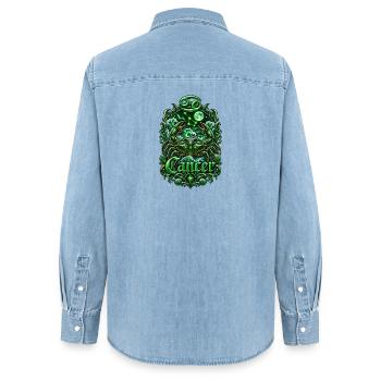 Emblème du zodiaque du Cancer d’Émeraude - Chemise en denim femme bio Stanley/Stella - bleu clair délavé - Dos - AI Model Female 172 light (172cm)