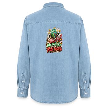 Mon budget contient des comics calculateurs de rebondissements - Chemise en denim femme bio Stanley/Stella - bleu clair délavé - Dos - AI Model Female 172 light (172cm)