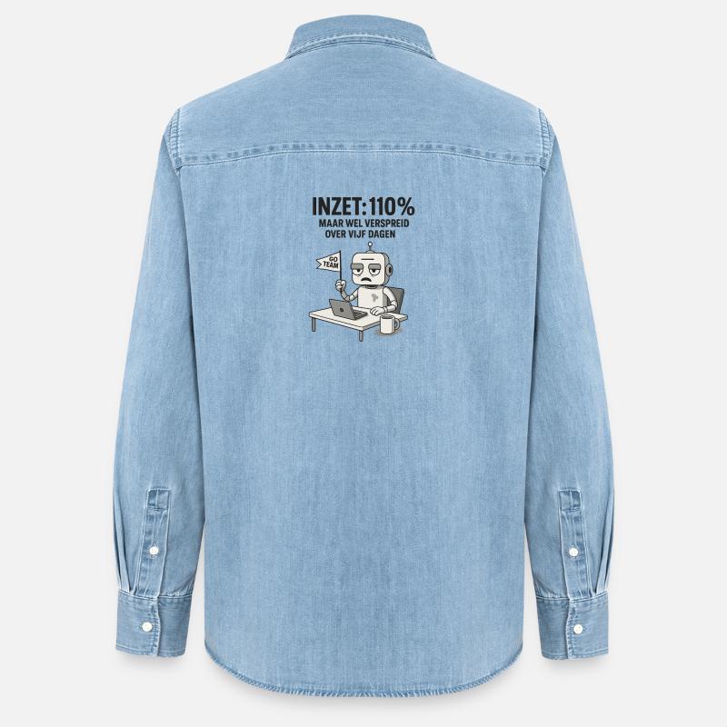 COMMITMENT: 110% – Robot at work with dry humor - Women’s Organic Denim Shirt by Stanley/Stella - light wash