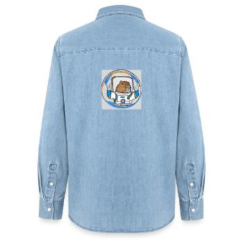 Astro Kappen - Frauen Jeanshemd Organic von Stanley/Stella - verwaschenes Hellblau - Hinten - AI Model Female 172 light (172cm)