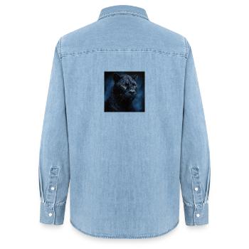 Mitternachtspanther im blauen Nebel - Frauen Jeanshemd Organic von Stanley/Stella - verwaschenes Hellblau - Hinten - AI Model Female 172 light (172cm)