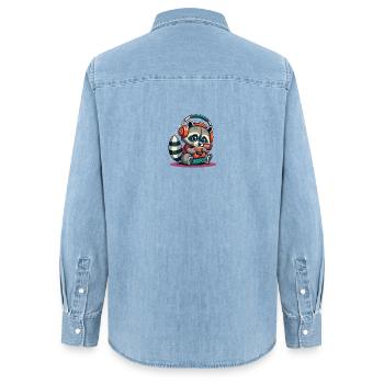 Waschbär-Kassetten-Kopfhörer - Frauen Jeanshemd Organic von Stanley/Stella - verwaschenes Hellblau - Hinten - AI Model Female 172 light (172cm)