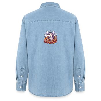 Sweet Pig Halloween Decor with Pumpkins - Women’s Organic Denim Shirt by Stanley/Stella - light wash - Back - AI Model Female 172 light (172cm)