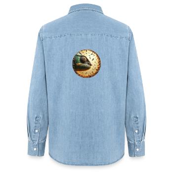 Caméléon avec animation d’abeilles - Chemise en denim femme bio Stanley/Stella - bleu clair délavé - Dos - AI Model Female 172 light (172cm)
