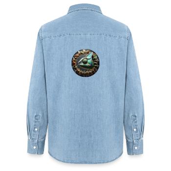 The Chameleon and the Insects - Women’s Organic Denim Shirt by Stanley/Stella - light wash - Back - AI Model Female 172 light (172cm)