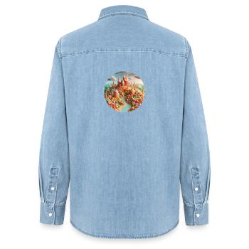 Candy World Landschaft bunt Animation - Frauen Jeanshemd Organic von Stanley/Stella - verwaschenes Hellblau - Hinten - AI Model Female 172 light (172cm)
