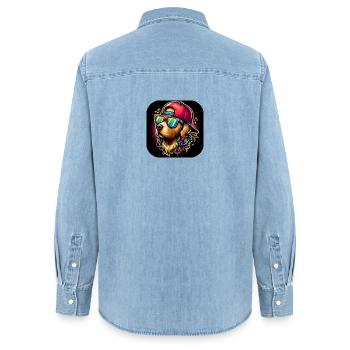 Chien graphique cool avec cappy et lunettes de soleil - Chemise en denim femme bio Stanley/Stella - bleu clair délavé - Dos - AI Model Female 172 light (172cm)