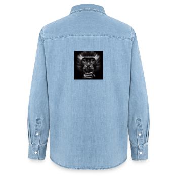 A Silent Monkey - Women’s Organic Denim Shirt by Stanley/Stella - light wash - Back - AI Model Female 172 light (172cm)