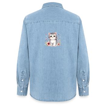 Chat mignon - Chemise en denim femme bio Stanley/Stella - bleu clair délavé - Dos - AI Model Female 172 light (172cm)