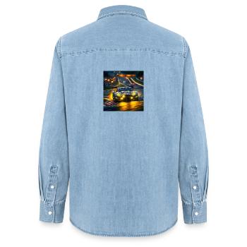 Racing car in the evening light Cornering - Women’s Organic Denim Shirt by Stanley/Stella - light wash - Back - AI Model Female 172 light (172cm)
