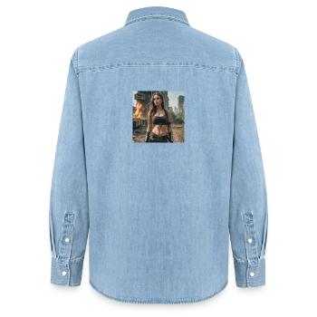 Apokalypse-Frau - Frauen Jeanshemd Organic von Stanley/Stella - verwaschenes Hellblau - Hinten - AI Model Female 172 light (172cm)